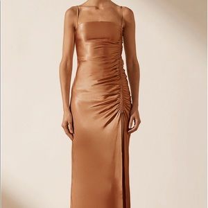 Shona Joy Thalia Bias Ruched MIDI Dress - Cumin